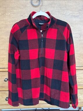 Men's Red and Black Buffalo Check Quarter-Zip Sweater